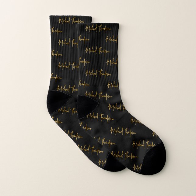 Black & Gold Signature Script Calligraphy Name Socks (Pair)