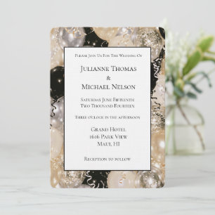 Black Gold Silver Balloons Wedding Invitation