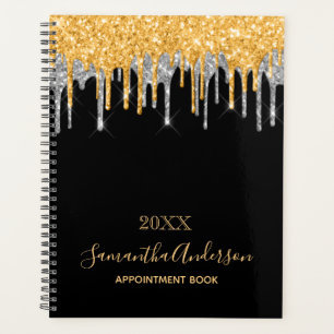 Black gold Silver glitter drips name 2023  Planner