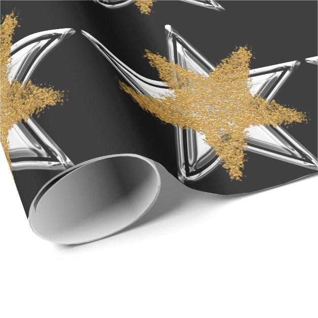 black Gold silver Star Wrapping Paper (Roll Corner)