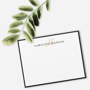 Black gold simple chic minimalist monogram name card