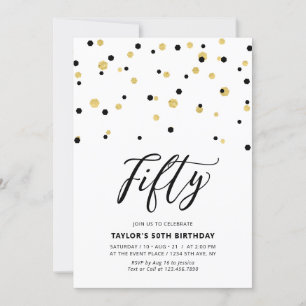 Black & Gold Simple Fifty 50th Birthday Party Invi Invitation