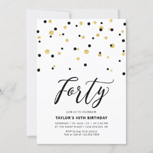 Black & Gold Simple Forty 40th Birthday Party Invitation