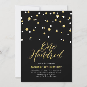 Black & Gold Simple Hundred 100th Birthday Party I Invitation