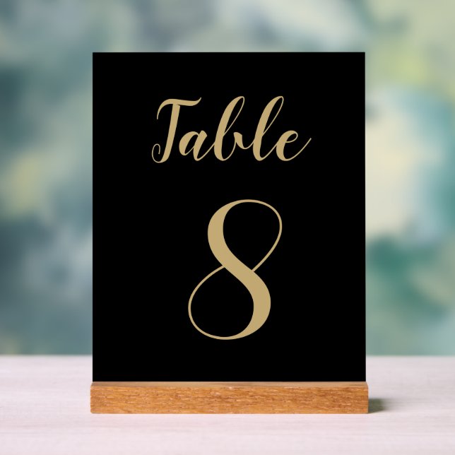 Black Gold Simple Modern Cute Table Number Acrylic Sign (Neutral)