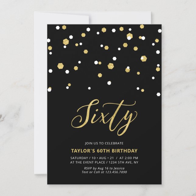 Black & Gold Simple Sixty 60th Birthday Party Invi Invitation (Front)