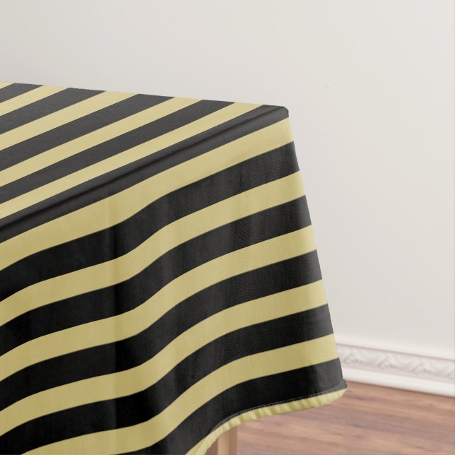 Black/Gold Simple Stripes Pattern Tablecloth (In Situ)