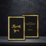 Black gold simple thank you card<br><div class="desc">A classic black background,  decorated with faux gold frames.  Large hand lettered script and the text: Thank You.  Personalize and add your thank you note and name.</div>