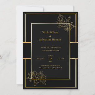 Black Gold Simple Wedding Invitation