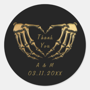 Black Gold Skeleton Gothic Hands Love Heart Shape  Classic Round Sticker