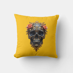 Black/Gold Skull Throw Pillow