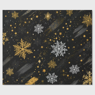 Black Gold Snowflake Christmas Pattern Wrapping Paper