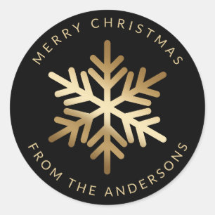 Black Gold Snowflake Family Merry Christmas Classic Round Sticker