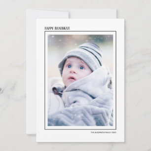 Black & Gold Snowflake Happy Hanukkah Family Photo Holiday Card