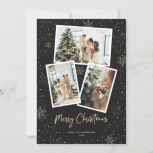 Black Gold Snowflake Photo Merry Christmas Card