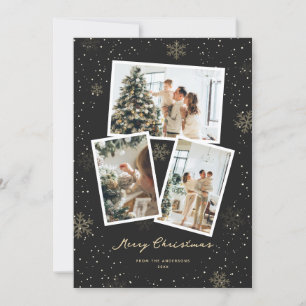 Black Gold Snowflake Photo Merry Christmas Card