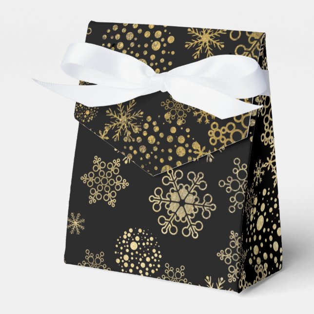 Black & Gold Snowflakes Ballotins de fête de vacan (Verso)