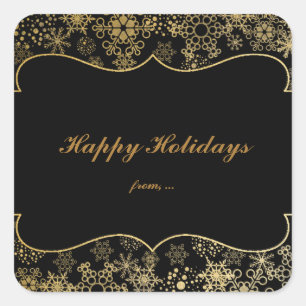 Black & Gold Snowflakes Holiday Favour Stickers