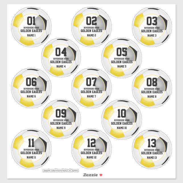 black gold soccer team colours set of 13 custom (Sheet)