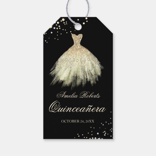Black Gold Sparkle Dress Quinceanera Tags (Front)