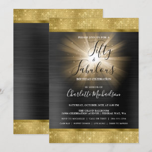 Black Gold Sparkle Glam Fifty & Fabulous Birthday Invitation