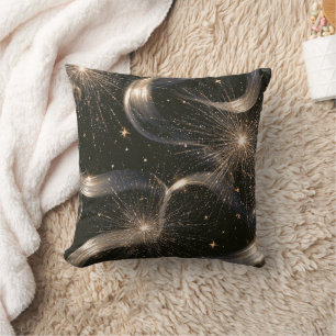 Black Gold Sparkle Stars Throw Pillow