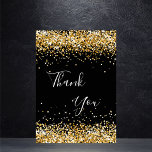 Black gold sparkles birthday thank you card<br><div class="desc">A feminine and elegant birthday thank you card. A black background colour. With faux gold glitter dust. On front large hand lettered script and the text: Thank You. Back: Personalize and add Your thank you note and name. The name is written with a modern hand lettered style script with swashes....</div>
