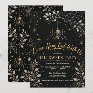 Black Gold Spider Halloween Party Invitation