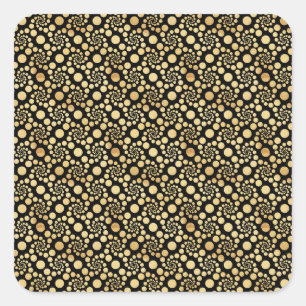 Black Gold Spiral Dots Repeating Pattern Square Sticker