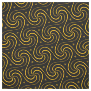 Black Gold Spirals Stars Unisex Pattern Elegant Fabric