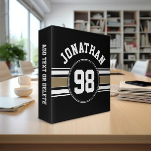 Black Gold Sports Jersey Stripes Name Number Binder