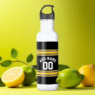 Black Gold Sports Jersey with Your Name and Number 710 Ml Water Bottle