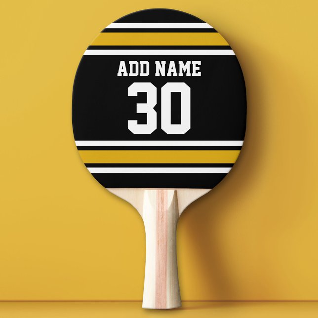 Black Gold Sports Jersey with Your Name and Number Ping Pong Paddle (Custom Ping Pong Paddle - Team or College colors Sports Jersey)