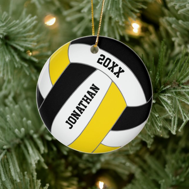 black gold sports team colours boys volleyball ceramic ornament (Tree)