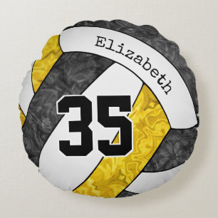 black gold sports team colours girls volleyball round pillow
