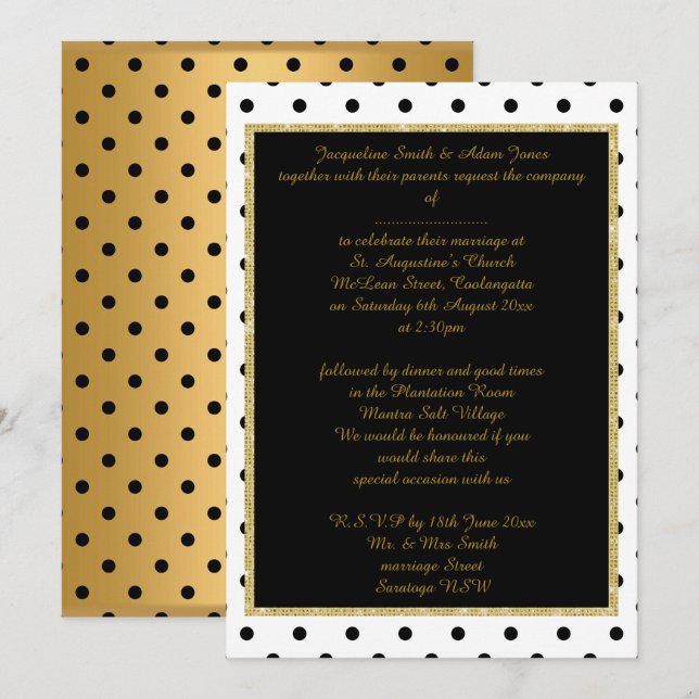 Black Gold Spot elegant wedding stationery Gold Invitation (Front/Back)