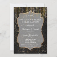 Black Gold Star Bling Anniversary Party Invitation