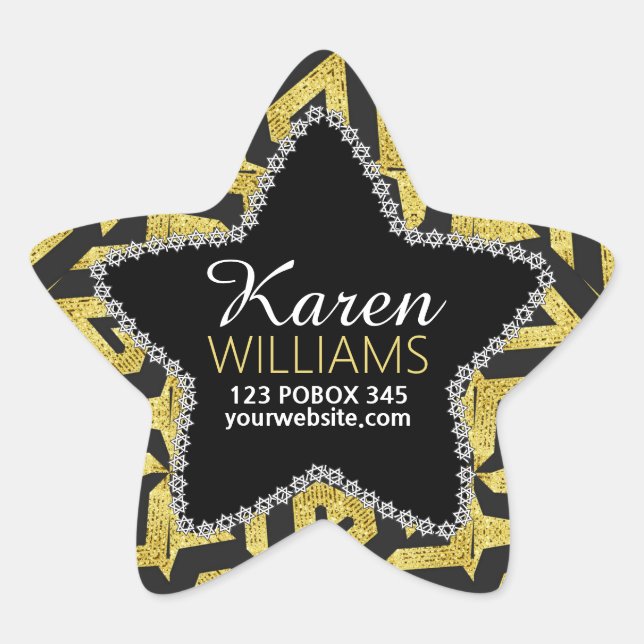 Black+Gold Star Custom Name Stickers (Front)