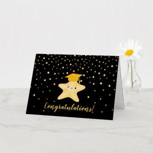 Black & Gold Star Graduation Congratulations Foil Greeting Card