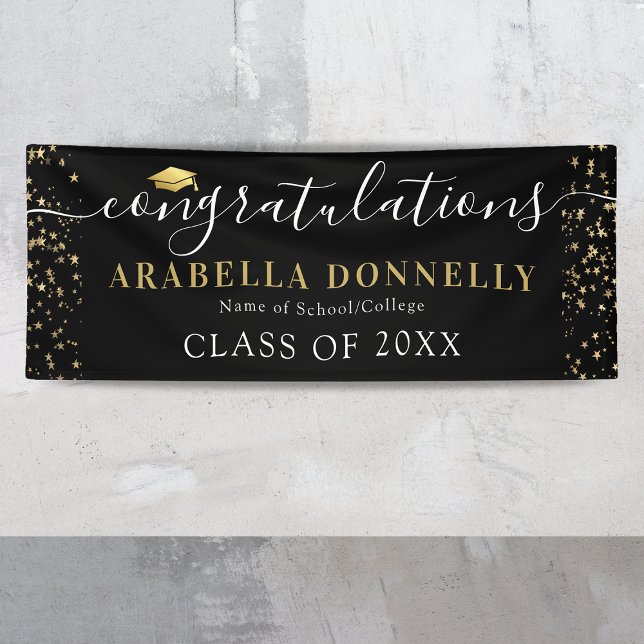 Black & Gold Star Graduation Party Banner (Creator Uploaded)