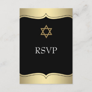 Black Gold Star of David Bar Mitzvah RSVP Card