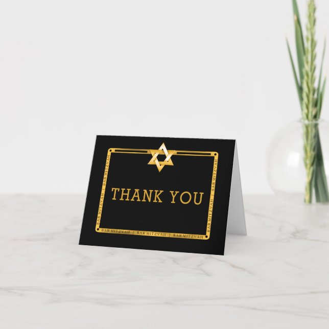 Black Gold Star of David Bar Mitzvah Thank You (Front)