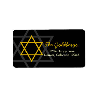 Black Gold Star of David Return Address Label