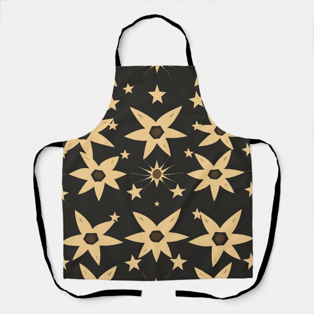 Black Gold Star Pattern Celestial Night Sky  Apron (Front)