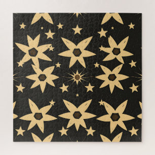 Black Gold Star Pattern Celestial Night Sky Jigsaw Puzzle