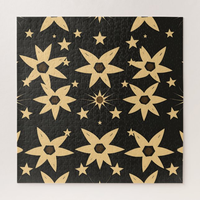 Black Gold Star Pattern Celestial Night Sky  Jigsaw Puzzle (Vertical)