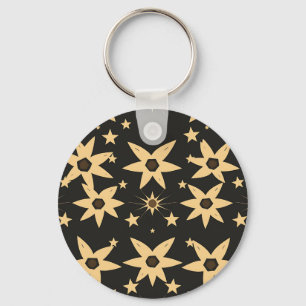 Black Gold Star Pattern Celestial Night Sky Keychain