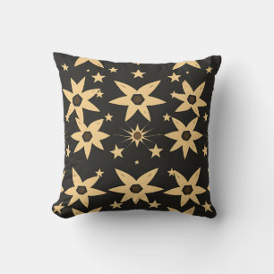 Black Gold Star Pattern Celestial Night Sky Throw Pillow