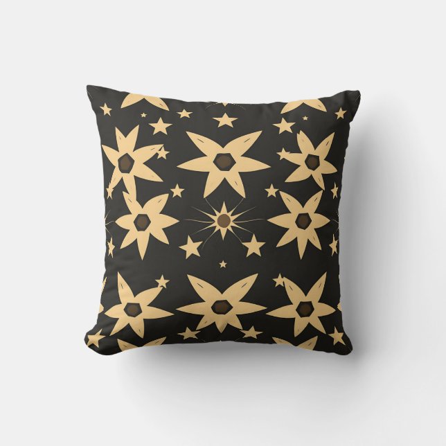 Black Gold Star Pattern Celestial Night Sky  Throw Pillow (Front)