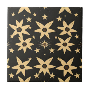 Black Gold Star Pattern Celestial Night Sky Tile